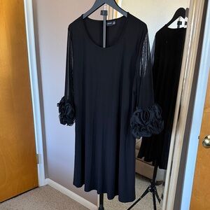 Nina Leonard Black Dress with Floral Accents